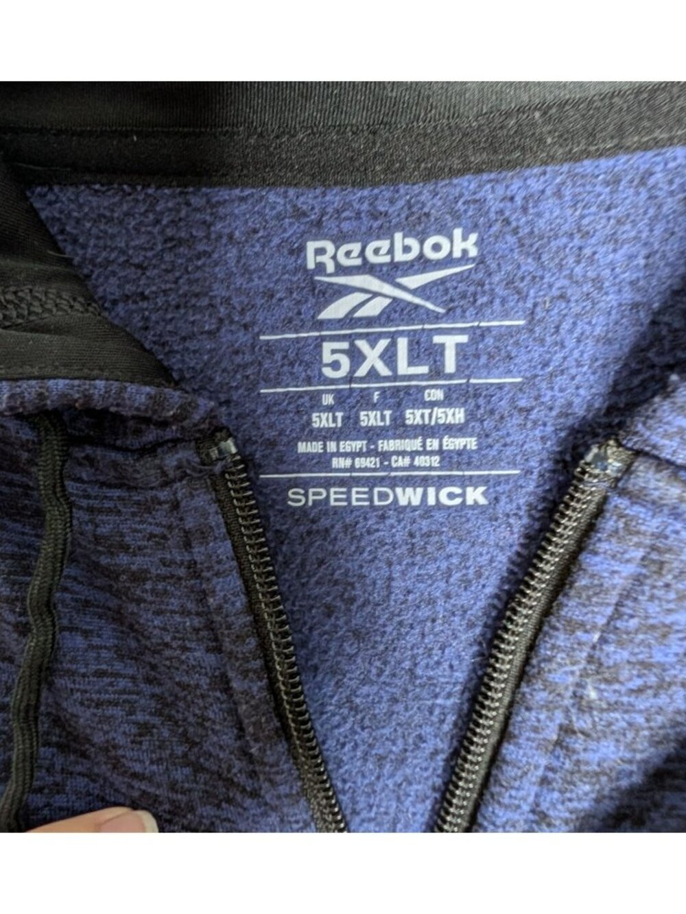 Reebok Men's BLUE Marled Speedwick Full-Zip Hoodie 5XLT - Picture 3 of 11